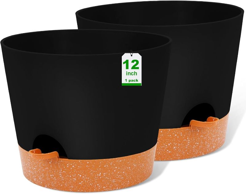 Photo 1 of  inch Plant pots, 2 Pack Large self Watering pots (Black)