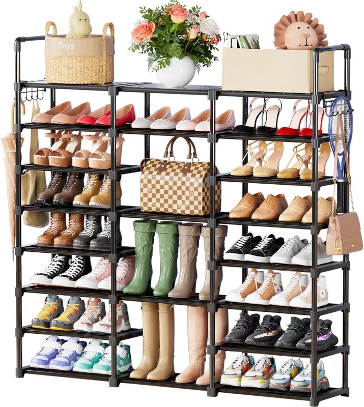 Photo 2 of  Mavivegue Metal Shoe Rack Organizer?8 Tiers Tall Shoe Shelf Storage?40-45 Pairs Vertical Large Boot Rack,Stackable Shoe Racks for Entryway, Closet, Garage, Bedroom,Cloakroom -Black
