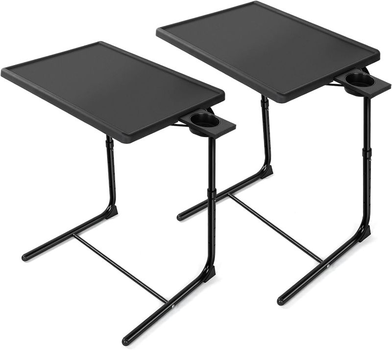 Photo 1 of Adjustable TV Tray Table - TV Dinner Tray on Bed & Sofa, Comfortable Folding Table with 6 Height & 3 Tilt Angle Adjustments by HUANUO (2 pack)