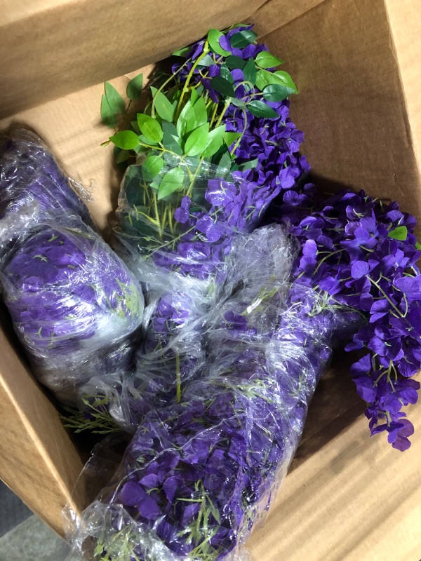 Photo 3 of 12pcs Artificial Wisteria Flowers 3.6 Feet/Piece Purple Dense Artificial Fake Wisteria Vine Ratta Hanging Garland Silk Flowers String Home Party Wedding Decor?Purple-Dense? 12 PCS Purple