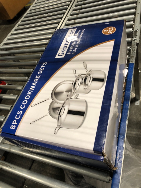 Photo 1 of 5-Ply Stainless Steel Cookware Set - 8 Piece, Professional Grade Kitchen Cookware 5-Ply Clad Full Surface Cooking Induction Safe, Dishwasher and Oven Safe 600F Pots and Pans, Silver