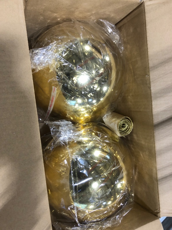 Photo 3 of 2 Pack 200mm 8" Gold Matte Ball Ornament with Wire, UV Coated
