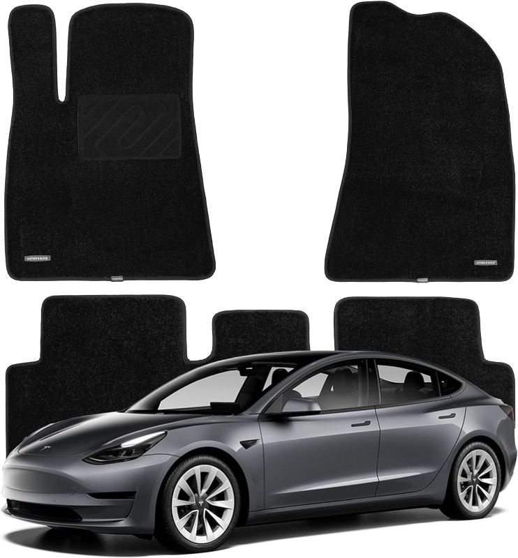 Photo 1 of WENNEBIRD Superior Carpet Floor Mats for 2017-2023 Tesla Model 3, Premium All Weather Anti-Slip Waterproof Floor Liners, 0.6 Inch Thickness Rugs, Car Interior Accessories - 3pc