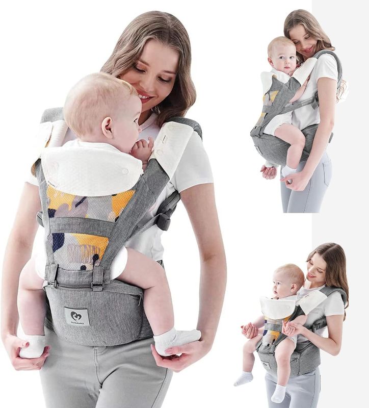 Photo 1 of Baby Carrier, Bellababy Multifunction Baby Carrier Hip Seat (Ergonomic M Position) for 3-36 Month Baby, 6-in-1 Ways to Carry, All Seasons, Adjustable Size, Perfect for Shopping Travelling (Grey)