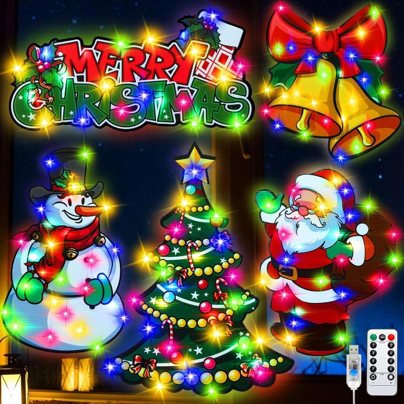 Photo 1 of Kanayu 5 Pcs Christmas Window Lights Decorations Lighted Christmas Window Silhouette 8 Modes USB Powered with Remote Timer Light Up Holiday Sign Display Hanging Ornaments (Classic Style)