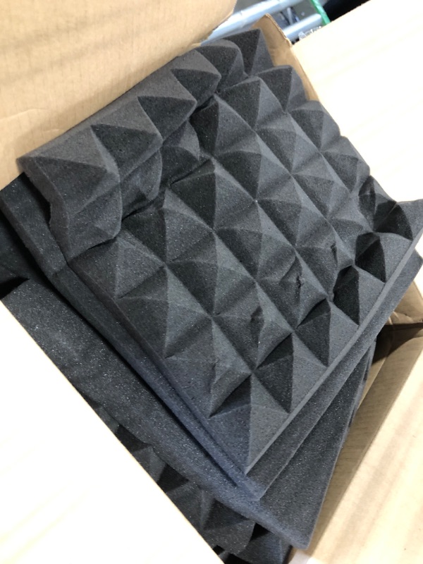 Photo 1 of 24 Pack-12 x 12 x 2 Inches Pyramid Designed Acoustic Foam Panels, Sound Proof Foam Panels Black, High Density and Fire Resistant Acoustic Panels, Sound Panels, Studio Foam for Wall and Ceiling 12 x 12 x 2 Inches 24 Pack - Black Pyramid