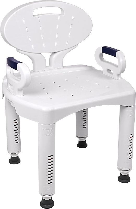 Photo 1 of 2023 New Vaunn Medical Wide Shower Chair Bathtub Seat with Armrests and Back, Supports up to 350 lbs, White, Tool-Free Assembly