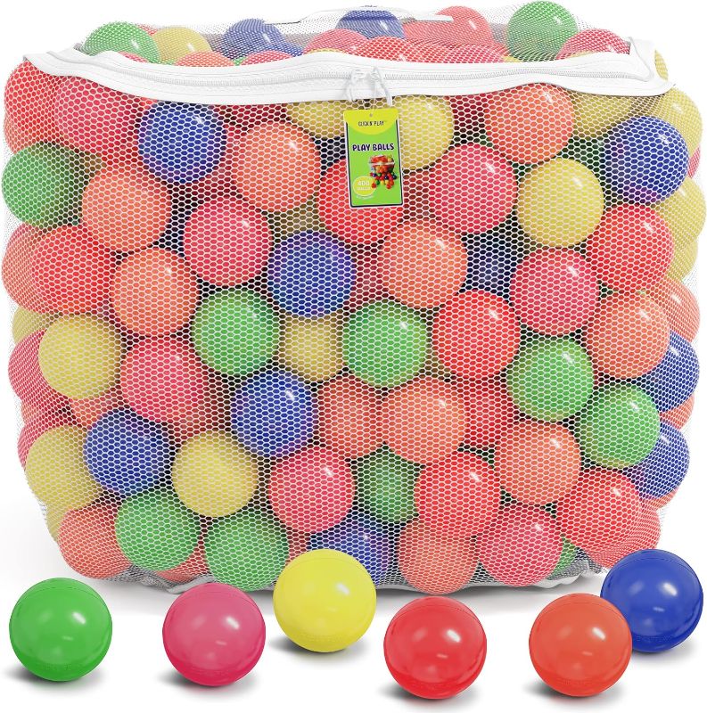 Photo 1 of Click N Play Ball Pit Balls for Kids, Plastic Refill 2.3 Inch Balls, 400 Pack, 5 Pastel Colors, Phthalate and BPA Free, Includes
