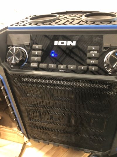 Photo 2 of ION Audio Pickup - 100-watt Water-Resistant Wireless Bluetooth Speaker with 75-Hour Rechargeable Battery, AM/FM Radio and Multi-Color Light Bar 100W water-resistant