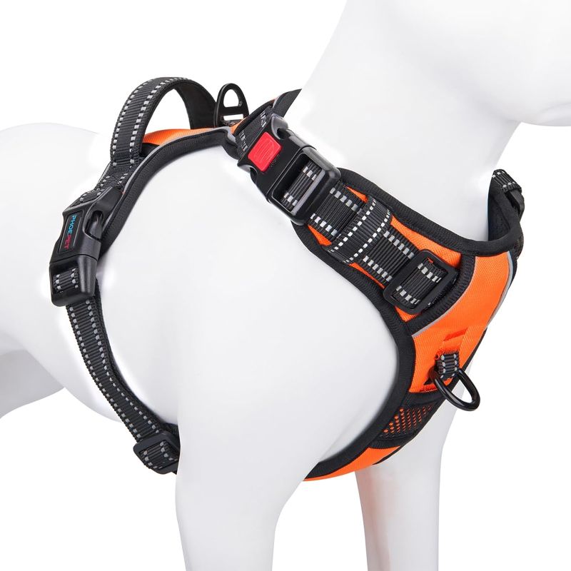 Photo 1 of **very used** PHOEPET No Pull Dog Harness Medium Reflective Front Clip Vest with Handle,Adjustable 2 Metal Rings 3 Buckles,[Easy to Put on & Take Off](M, Orange)
