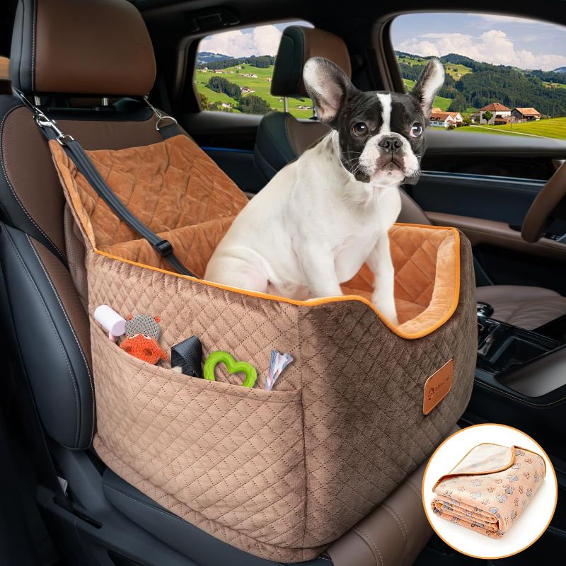 Photo 1 of AlfaTok Memory Foam Booster Dog Car Seat with Washable Removable Cover, Elevated Pet Car Seat, Anti-Slip Sturdy Dog Booster Seats for Small Dogs 25lbs, Dog Seat Belt, Storage Pocket, Dog Blankets