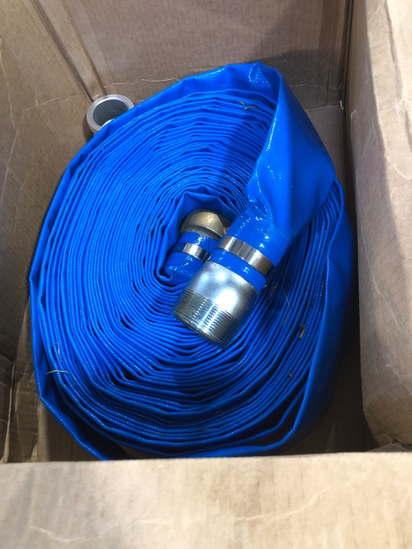 Photo 3 of 2" x 100ft Blue PVC Backwash Hose for Swimming Pools, Heavy Duty Discharge Hose Reinforced Pool Drain Hose with Aluminum Pin Lug Fittings