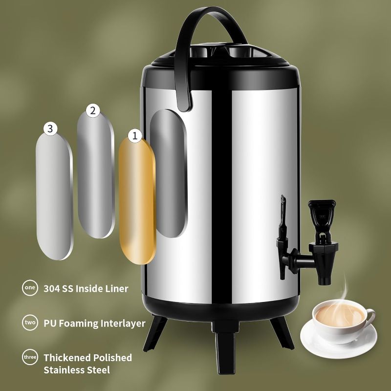 Photo 1 of 1Pcs Stainless Steel Insulated Beverage Dispenser Insulated Thermal Hot and Cold Coffee Carafe Drink Dispenser with Spigot for Hot Water Tea Milk Juice (Silver,7Liter) Silver7 Liter