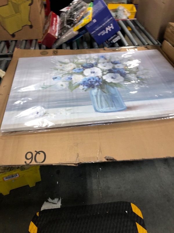 Photo 1 of arteWOODS Vintage Flowers Canvas Wall Art Blue White Blossom Canvas Painting Retro Flowers in Vase Canvas Pictures Blue Ocean Background Artwork Prints for Bathroom Bedroom Wall Decor 36X24IN 24.00" x 36.00" Vintage Blue White Flowers