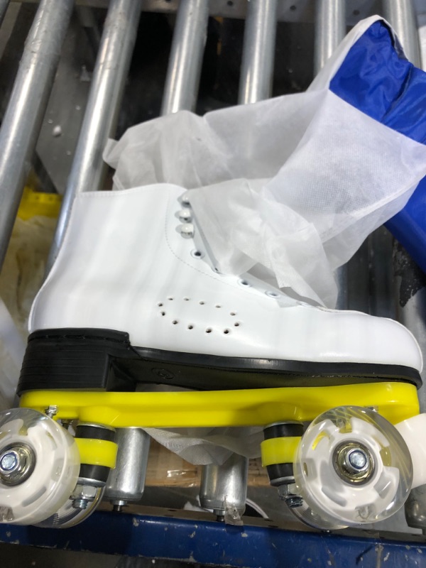 Photo 1 of Ugboiu Roller Skates for Men and Women, Black Derby Roller Skates with 4 Shiny Wheel, Classic Double-Row Roller Skates for Indoor and Outdoor 9.5 Women/8.5 Men White