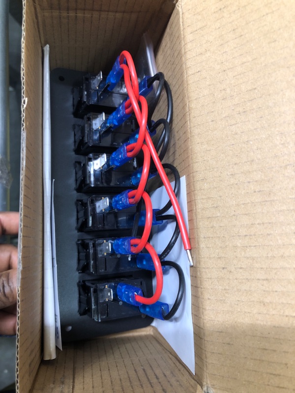 Photo 1 of Joinfworld Marine Switch Panel 12V Waterproof 6 Gang Rocker Switch Panel 12 Volt Blue LED Light Rocker Toggle Switch 3 Pin ON Off with Pre-Wired for Boat Automotive Car Truck RV UTV