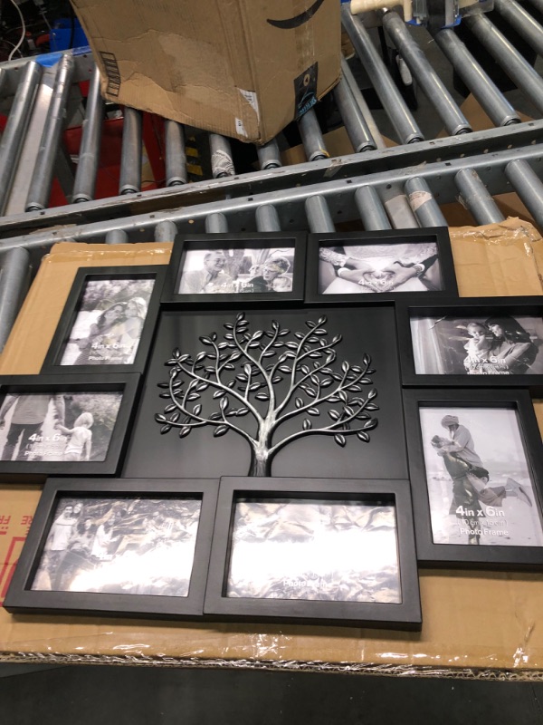 Photo 3 of **DAMAGED PLASTIC PANEL** J.M.Deco 8 Opening Collage Picture Frames for Wall Decor, 4x6 Photo Frame Collage with Tree Decor, Family Tree Collage Picture Frame for Wall, Black & Silver Tree/ Black & Silver