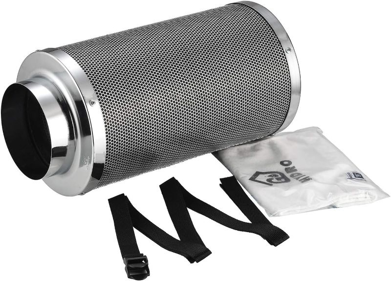 Photo 1 of 6" Carbon Filter for 100% Air Filtration - Removes 3x More Odors, Contaminants, Dust, Pollen, Particles. Australian Virgin Charcoal, Reversible Flange 6x18" for Inline Duct Fan Combo, Grow Tent 6 inch