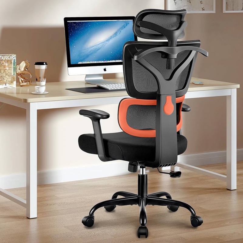 Photo 1 of Winrise Office Chair Ergonomic Desk Chair, High Back Gaming Chair, Big and Tall Reclining chair Comfy Home Office Desk Chair Lumbar Support Breathable Mesh Computer Chair Adjustable Armrests(B-Orange