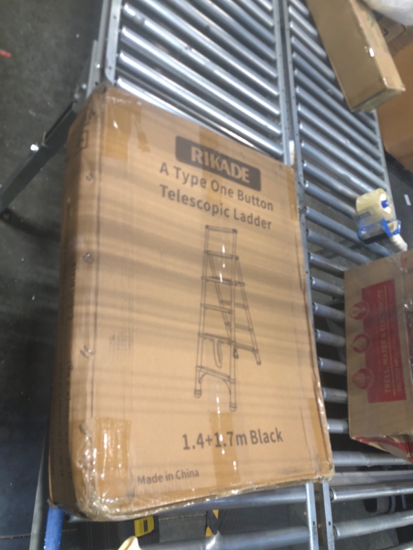 Photo 2 of **** used and wobbles*** RIKADE Telescoping Ladder, A-Frame Aluminum Telescopic Ladder with 1-Button Retraction, Portable Extension Ladder Adjustable Lightweight Folding Ladder for Home or RV Work, 330lb Capacity(1.4+1.7M) Black 1.4+1.7m