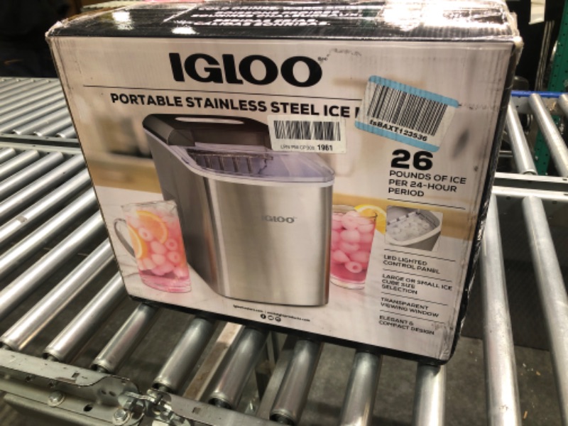 Photo 2 of Igloo Electric Countertop Ice Maker Machine - Automatic and Portable - 26 Pounds in 24 Hours - Ice Cube Maker - Ice Scoop and Basket - Ideal for Iced Coffee and Cocktails - Stainless Steel New: Stainless Steel Ice Maker