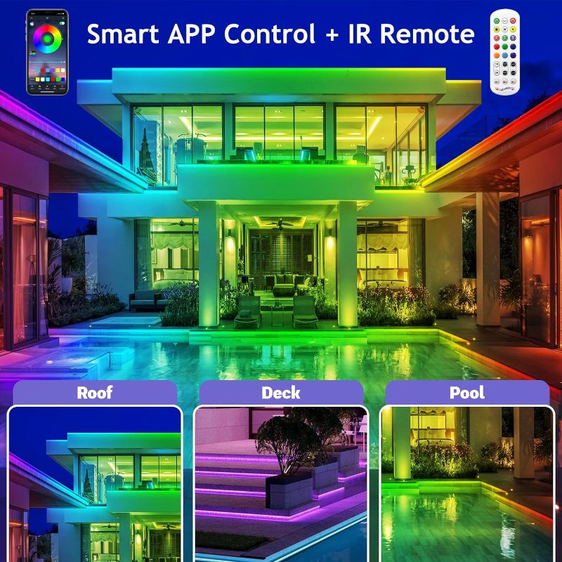Photo 1 of  LED Strip Lights Waterproof 1 Roll,IP68 Outside Led Light Strips Waterproof with App and Remote,Music Sync RGB Exterior Led Rope Lights with Self Adhesive Back for Deck,Balcony,Pool