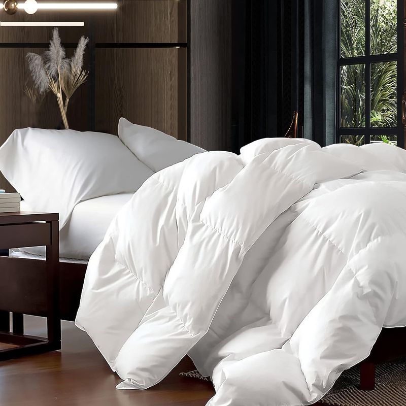 Photo 1 of ***** NEEDS CLEANED****  Luxurious King/California King Size Goose Down Fiber Comforter Down Feather Fiber Duvet, 100% Egyptian Cotton Cover, 58 oz. Fill Weight, Baffle Box Design, White Solid
