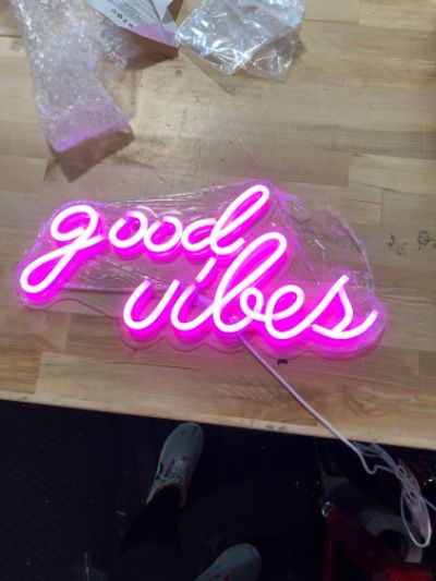 Photo 4 of Olekki Pink Good Vibes Neon Sign - Neon Lights for Bedroom, LED Neon Signs for Wall Decor (16.1 x 8.3 inch)