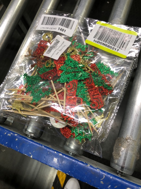 Photo 1 of Christmas Cupcake Toppers Glitter Cupcake Picks Deers Fruits Trees Hats Socks Cake Toppers for Christmas Holiday Birthday Party Food Cake Cupcake Decorations