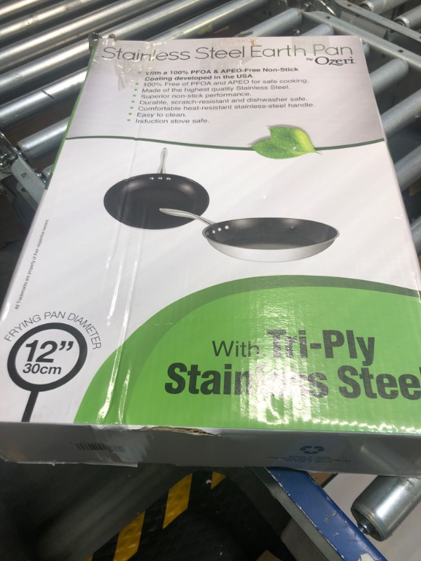 Photo 2 of 12" Stainless Steel Pan and Lid Set by Ozeri with ETERNA, a 100% PFOA and APEO-Free Non-Stick Coating Black Interior 12" Pan + Lid