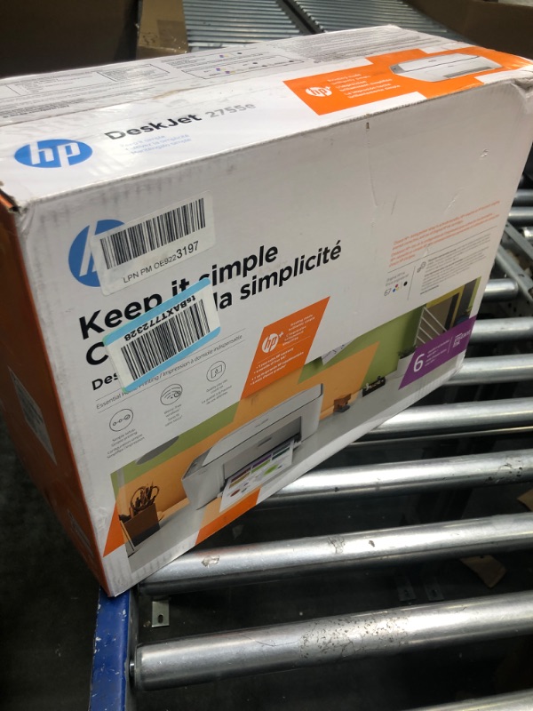 Photo 1 of HP DeskJet 2755e Wireless Color All-in-One Printer with bonus 6 months Instant Ink (26K67A), white