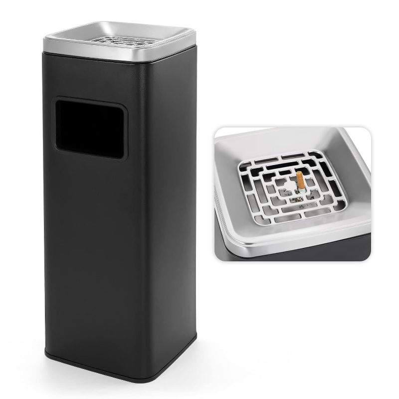 Photo 1 of BEAMNOVA Outdoor Trash Can Black Indoor Stainless Steel Commercial Garbage Can Industrial Garbage Enclosure Inside Cabinet with Lid Waste Container, Black, 25*25*68 cm / 9.8*9.8*26.8 in Black 9.8*9.8*26.8 in / 25*25*68 cm