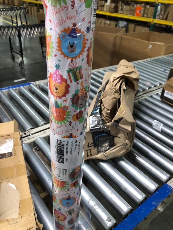 Photo 1 of WRAPAHOLIC Reversible Wrapping Paper - 24 inch X 65.6 feet Jumbo Roll Cute Animal with Birthday Hats Design, Perfect for Birthday, Party, Holiday, Baby Shower Packing Birthday - Animal Party 1