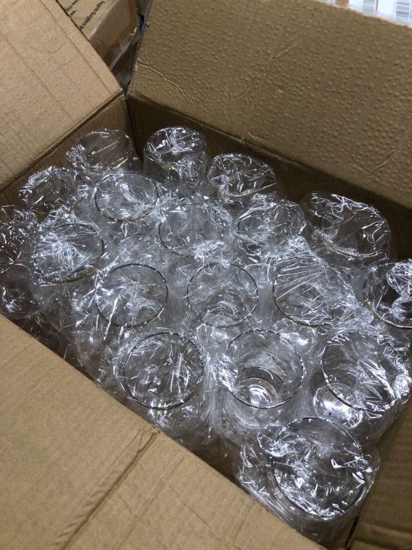 Photo 1 of 36 piece Disposable Stemless Unbreakable Crystal Clear Plastic Wine Glasses Set of 36 (12 Ounce, Gold Rim) 12 Ounce Gold Rim