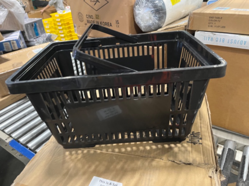 Photo 2 of 12 Pcs Shopping Baskets 20 L Plastic Shopping Baskets with Handles 16.9 * 11.8 * 9.1 Inches Store Baskets Retail Baskets with Handles for Market Grocery Supplies Thrift Convenience Storage (Black)