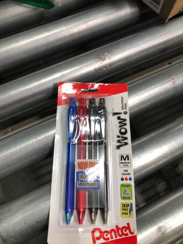 Photo 2 of Pentel WOW! Retractable Ballpoint Pens, Medium Line, Assorted Ink, 4 Pack (BK440BP4M1) 4 Count (Pack of 1) Assorted