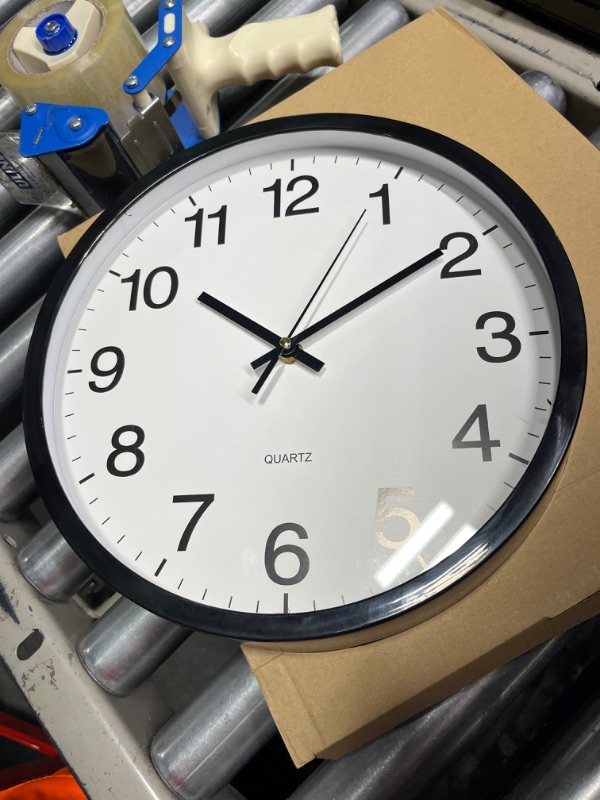 Photo 3 of ***** NEEDS NEW GLASS **** *** CLOCK HAS DIFFERANT HANDS THEN PICTURE ****  Bernhard Products Black Wall Clock Silent Non Ticking,12 Inch Quality Quartz Battery Operated Round Easy to Read Home/Office/Kitchen/Classroom/School Clock Sweep Movement (12 Inch