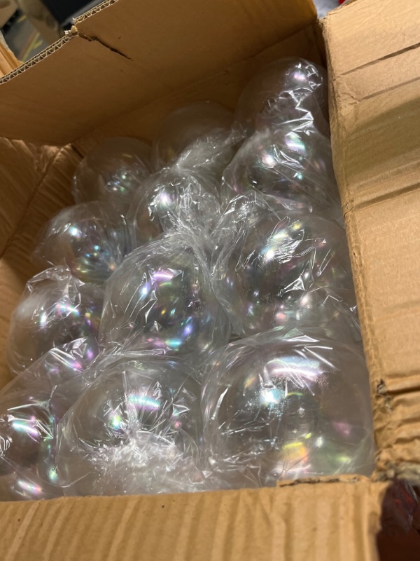 Photo 2 of 48 Pcs Funtery 4'' Christmas Clear Iridescent Ornaments Balls 4 inch Plastic Iridescent Ball Christmas Clear Plastic Fillable Baubles Ball for Christmas Party Birthday Wedding Decorations