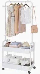 Photo 1 of **USED** ACCSTORE Metal Clothing Racks, Freestanding Trolley Coat Rack With Wheels,Garment Rack For Storage?Clothes Rack,Heavy Duty Clothing Rack,Garment Racks With 2 Tier Plastics Storage Shelf,white