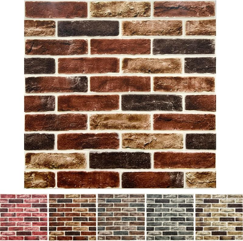 Photo 1 of 10-Pack 52 Sq.Ft 3D Wall Panels Peel and Stick 3D Faux Brick Wallpaper Peel and Stick Red Brown Faux Stone Wall Panel Foam Brick Self-Adhesive 3D Wallpaper
