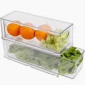 Photo 1 of 2 Pack Stackable Refrigerator Organizer Bins with Pull-out Drawer, Drawable Clear Fridge Drawer Organizer with Handle, Plastic Kitchen Pantry Storage Containers