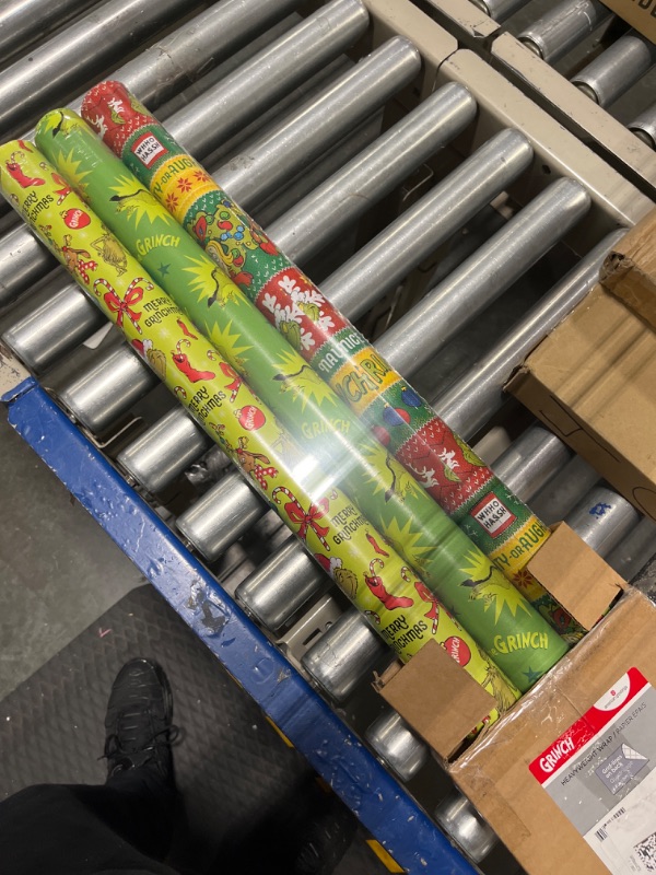 Photo 3 of American Greetings Christmas Wrapping Paper with Cut Lines Bundle, The Grinch (3 Rolls, 105 sq. ft.)