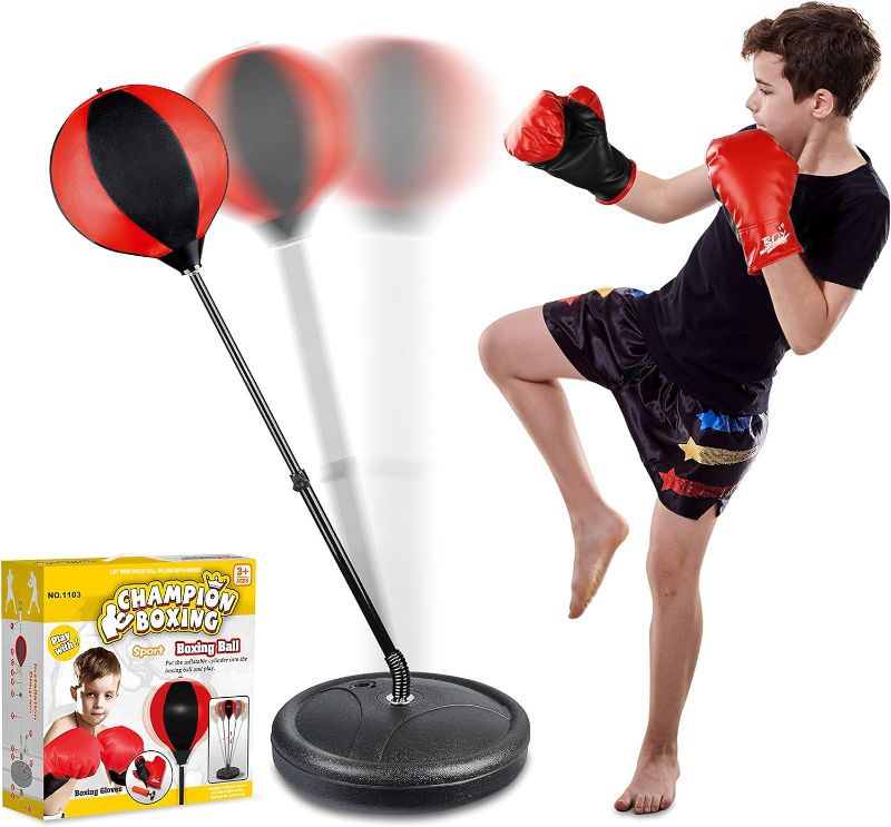 Photo 1 of ** NOT COMPLETE *** Punching Bag Set for Kids Incl Punching Ball with Stand, Boxing Training Gloves, Hand Pump and Adjustable Height Stand, Boxing Ball Set Toy Gifts for Age 5 6 7 8 9 10 Year Old Boys Girls
