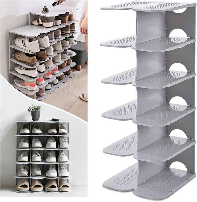 Photo 1 of  Shoe Slots Organizer, Adjustable Rack,Better Stability Shoe Stacker,Space Saver,Pack of 6,Grey