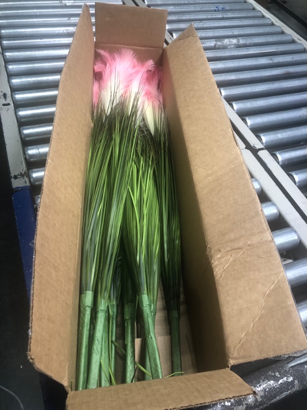Photo 2 of 10 Pack Artificial Plants 27 Inch Tall Onion Grass Greenery Fake Grass Faux Greenery Stems Green Artificial Shrubs for Outdoors Plastic Small Bushes for Office Room Gardening Indoor (Pink,) Pink Reed