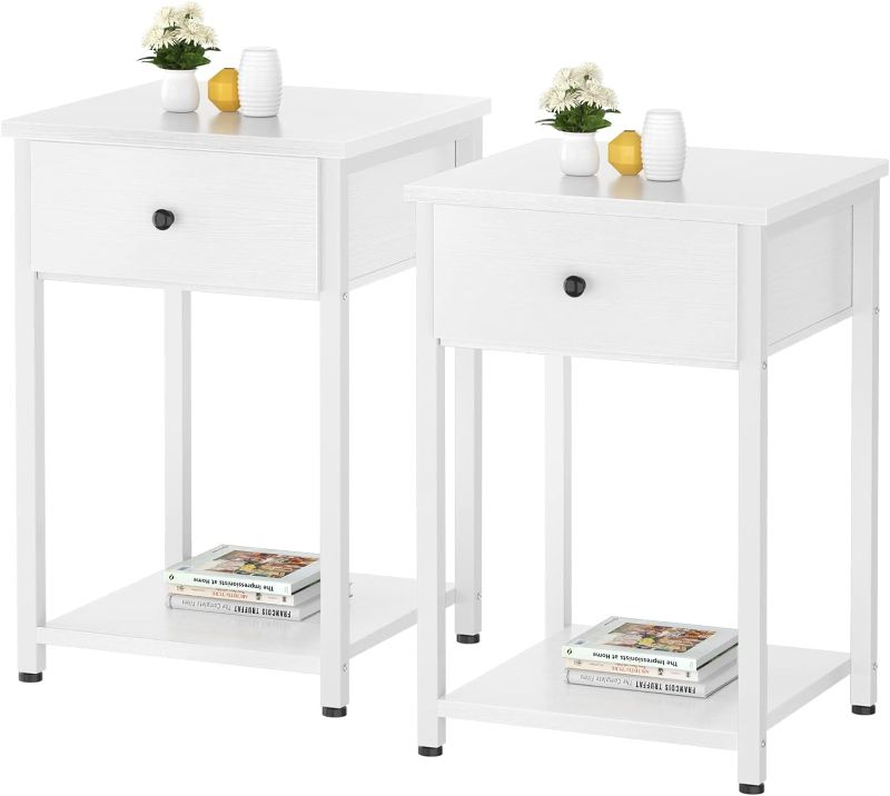 Photo 2 of 
Ecoprsio Nightstand Set of 2 White End Table Side Table with Drawer and Storage Shelf Wood Night Stand Modern Bedside Table for Bedroom, Living Room,