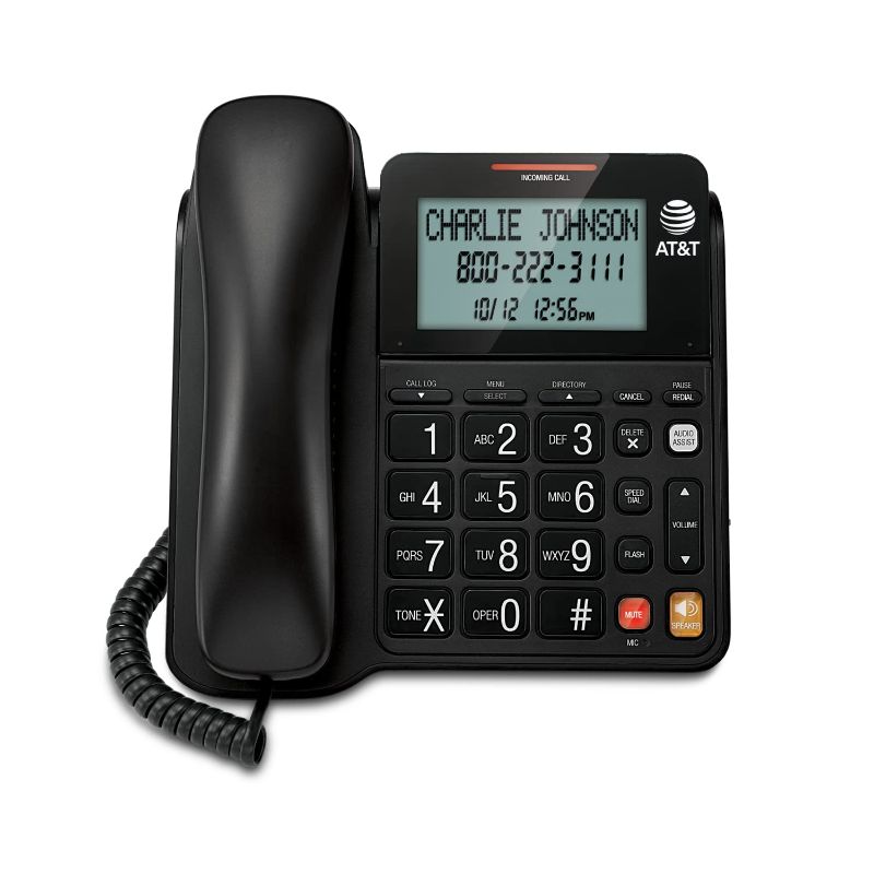 Photo 1 of AT&T CL2940 Corded Phone with Speakerphone, Extra-Large Tilt Display/Buttons, Caller ID/Call Waiting and Audio Assist, Black Pack of 1