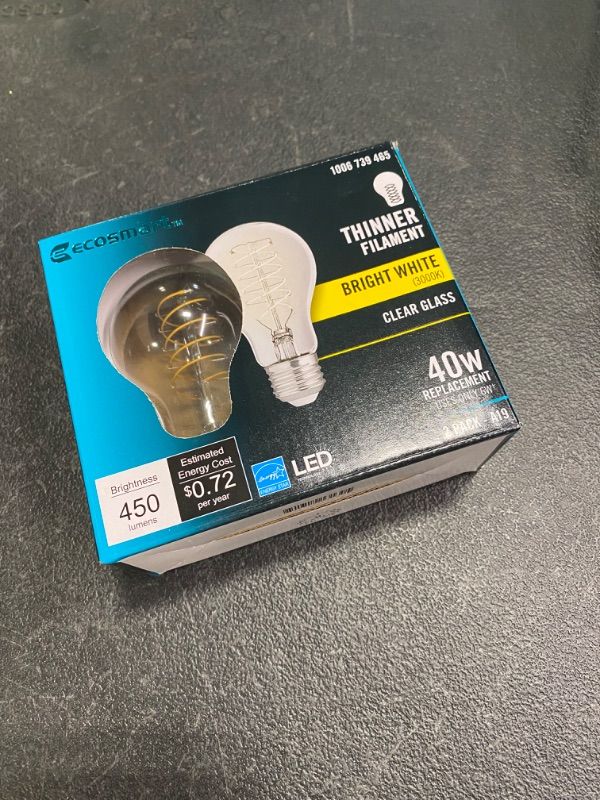 Photo 2 of Ecosmart 40W A19 bright white 3000k Thinner Filament Clear LED Bulb 6 Pack
