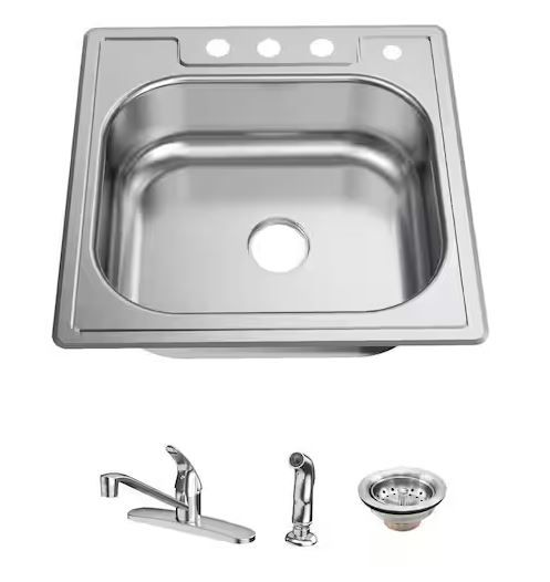 Photo 1 of All-in-1-Drop-In Stainless Steel 25 in. 4-Hole Single Bowl Kitchen Sink with Faucet and Sprayer
