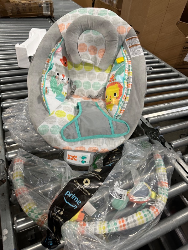 Photo 3 of Bright Starts Comfy Baby Bouncer Soothing Vibrations Infant Seat - Taggies, Music, Removable -Toy Bar, 0-6 Months Up to 20 lbs (Whimsical Wild)
